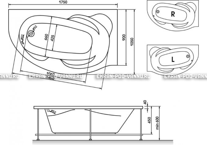 Акриловая ванна Relisan Liliya 175x90 – купить по цене 24570 руб. в интернет-магазине в городе Ижевск картинка 3