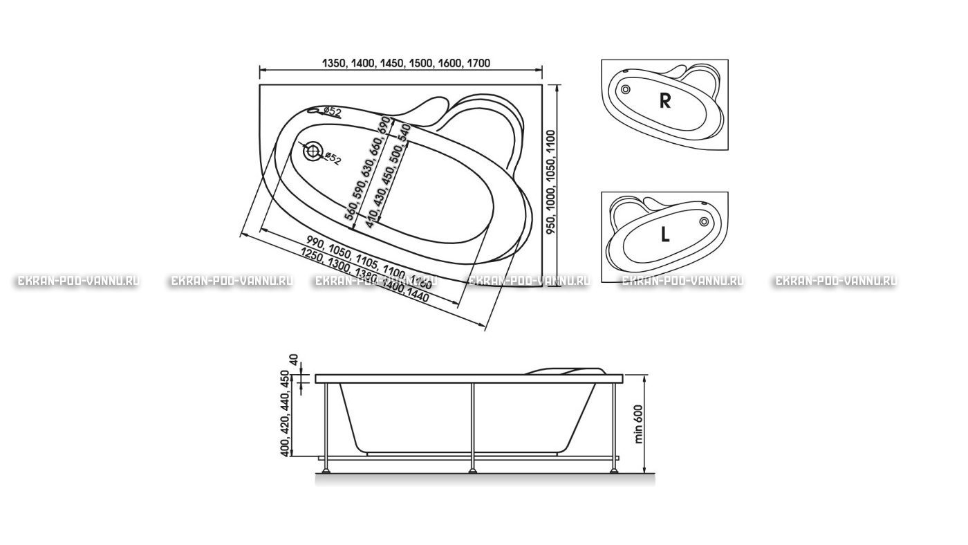 Акриловая ванна Relisan Ariadna 150x110 – купить по цене 24690 руб. в интернет-магазине в городе Ижевск картинка 10