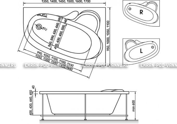 Акриловая ванна Relisan Ariadna 150x110 – купить по цене 24690 руб. в интернет-магазине в городе Ижевск картинка 3