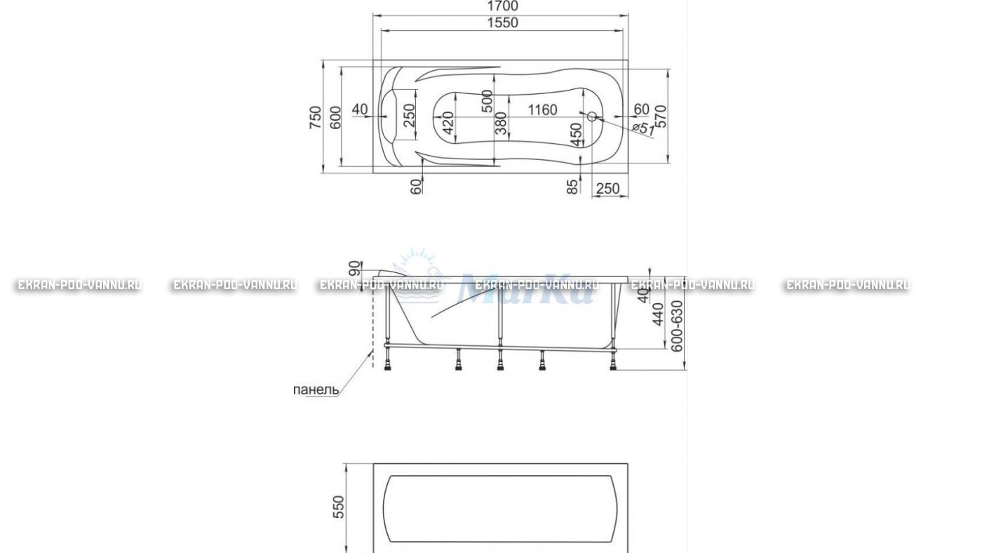 Акриловая ванна 1MarKa Calypso 170x75 – купить по цене 13950 руб. в интернет-магазине в городе Ижевск картинка 22