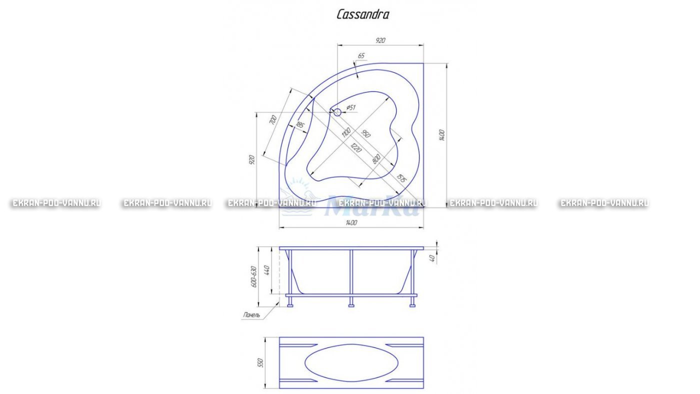 Акриловая ванна 1MarKa Cassandra 140x140 – купить по цене 18620 руб. в интернет-магазине в городе Ижевск картинка 19