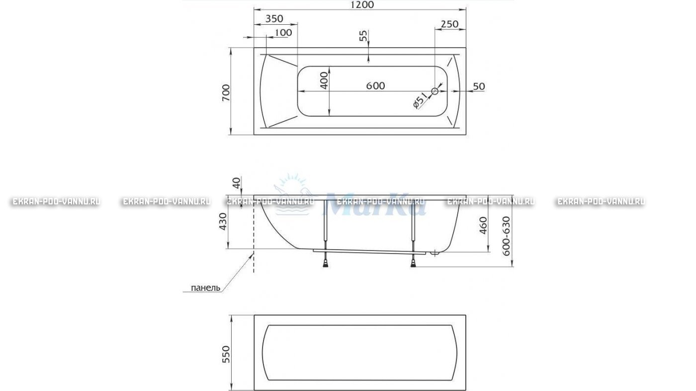 Акриловая ванна 1MarKa Modern 120x70 – купить по цене 7600 руб. в интернет-магазине в городе Ижевск картинка 13