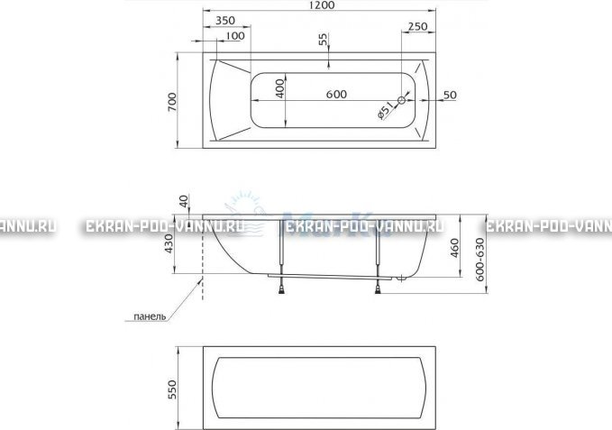 Акриловая ванна 1MarKa Modern 120x70 – купить по цене 7600 руб. в интернет-магазине в городе Ижевск картинка 4