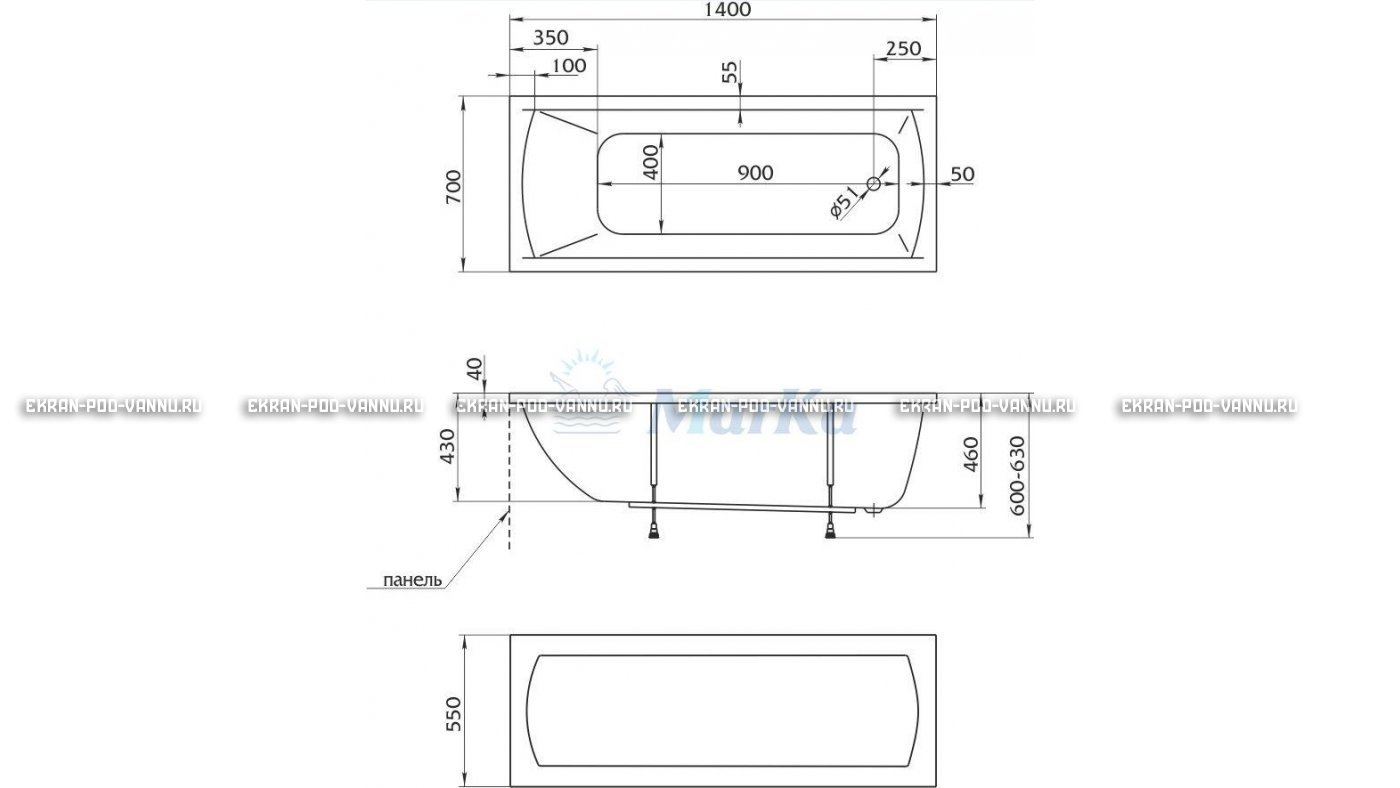 Акриловая ванна 1MarKa Modern 140x70 – купить по цене 8910 руб. в интернет-магазине в городе Ижевск картинка 16