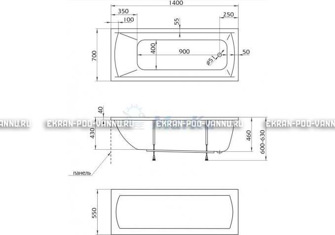 Акриловая ванна 1MarKa Modern 140x70 – купить по цене 8910 руб. в интернет-магазине в городе Ижевск картинка 5