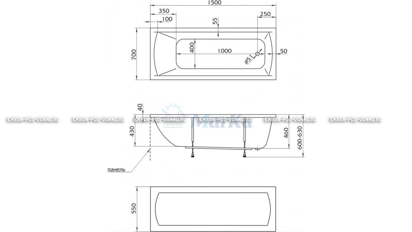 Акриловая ванна 1MarKa Modern 150x70 – купить по цене 9210 руб. в интернет-магазине в городе Ижевск картинка 13