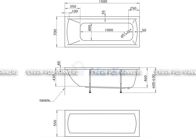 Акриловая ванна 1MarKa Modern 150x70 – купить по цене 9210 руб. в интернет-магазине в городе Ижевск картинка 4