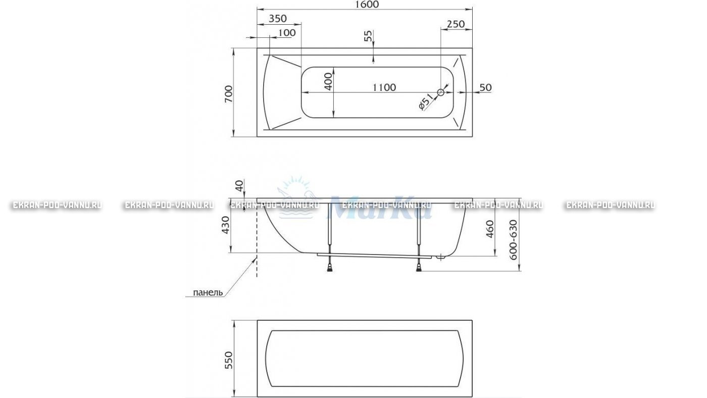 Акриловая ванна 1MarKa Modern 160x70 – купить по цене 9410 руб. в интернет-магазине в городе Ижевск картинка 16