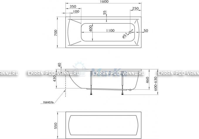 Акриловая ванна 1MarKa Modern 160x70 – купить по цене 9410 руб. в интернет-магазине в городе Ижевск картинка 5