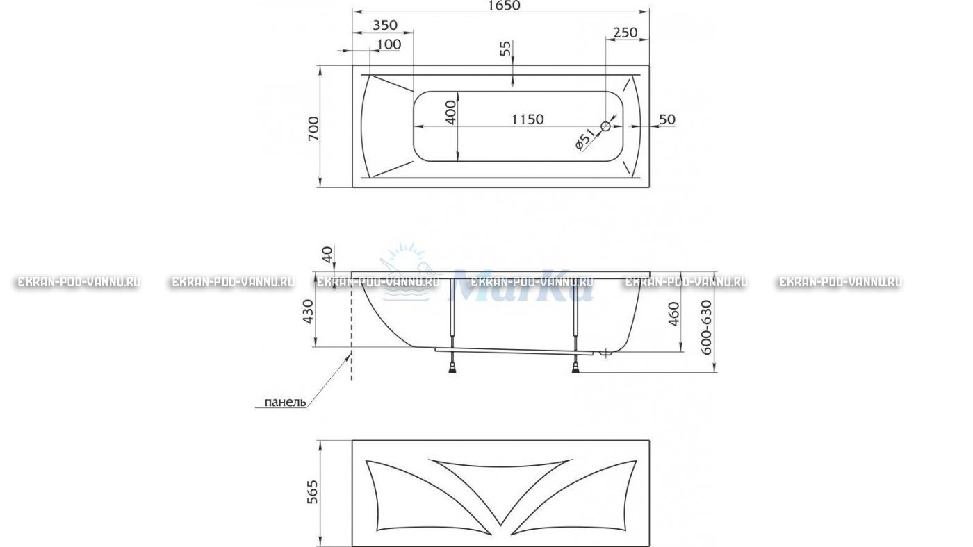 Акриловая ванна 1MarKa Modern 165x70 – купить по цене 9810 руб. в интернет-магазине в городе Ижевск картинка 16