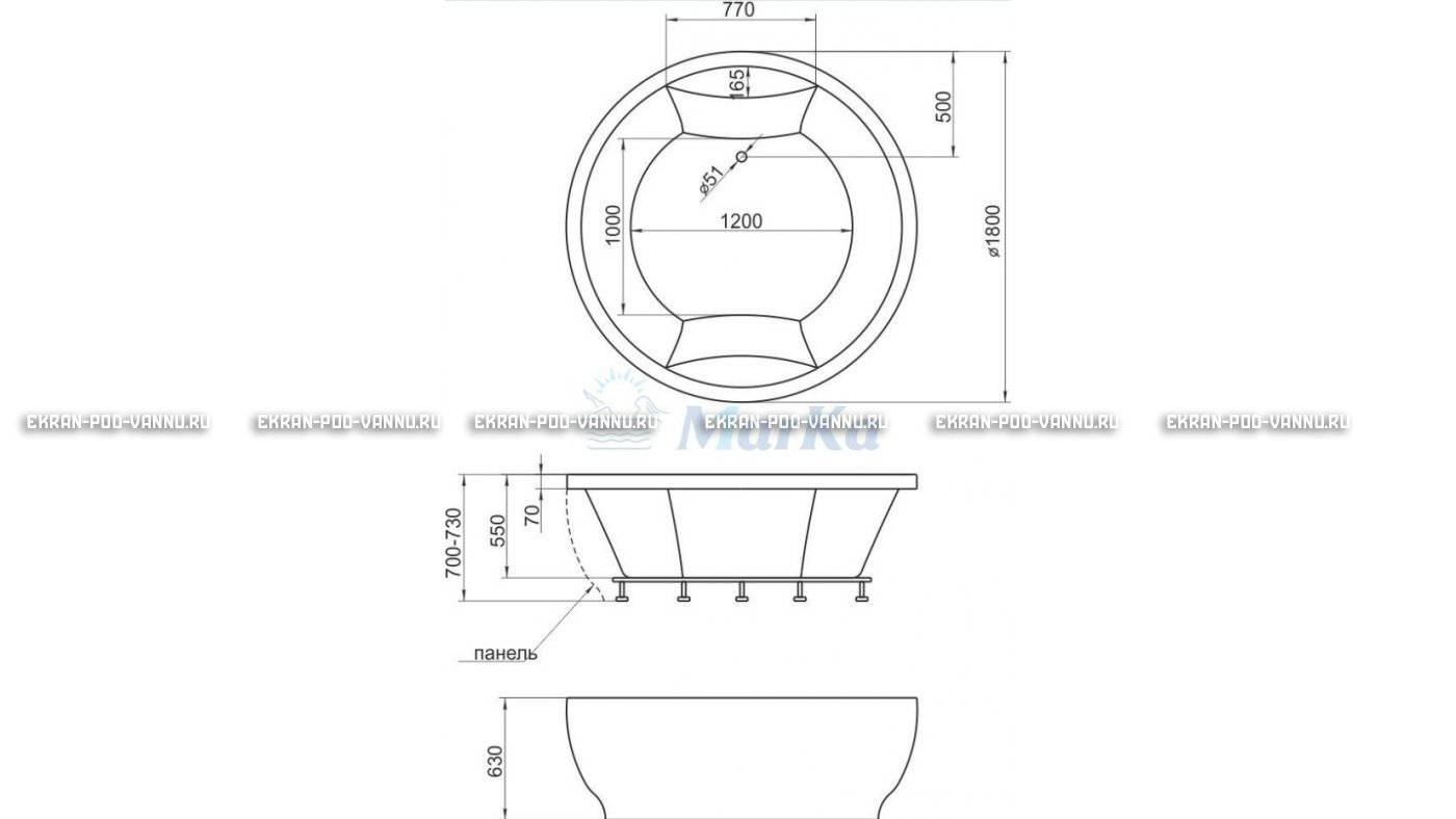 Акриловая ванна 1MarKa Omega 180x180  – купить по цене 42450 руб. в интернет-магазине в городе Ижевск картинка 13