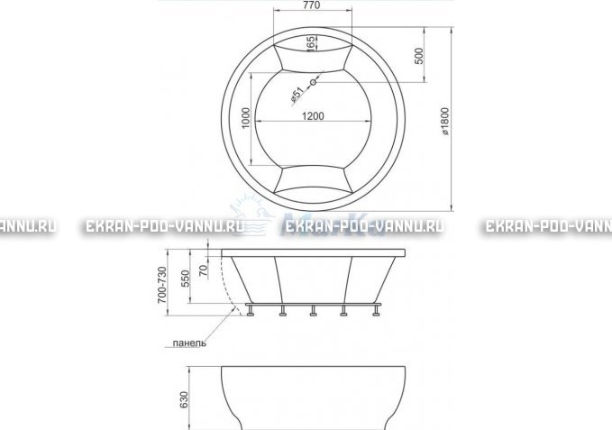 Акриловая ванна 1MarKa Omega 180x180  – купить по цене 42450 руб. в интернет-магазине в городе Ижевск картинка 4