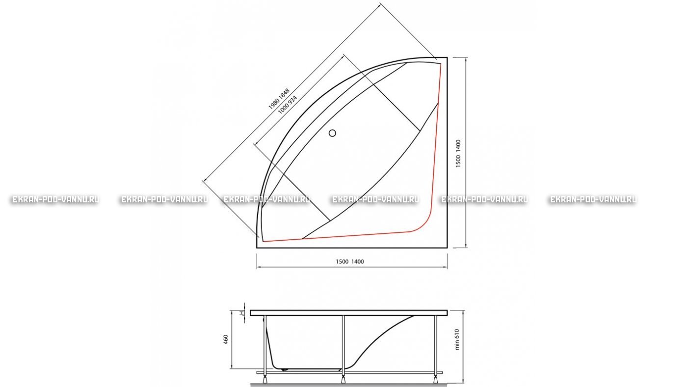 Акриловая ванна Vayer Boomerang 150x150 – купить по цене 59550 руб. в интернет-магазине в городе Ижевск картинка 15