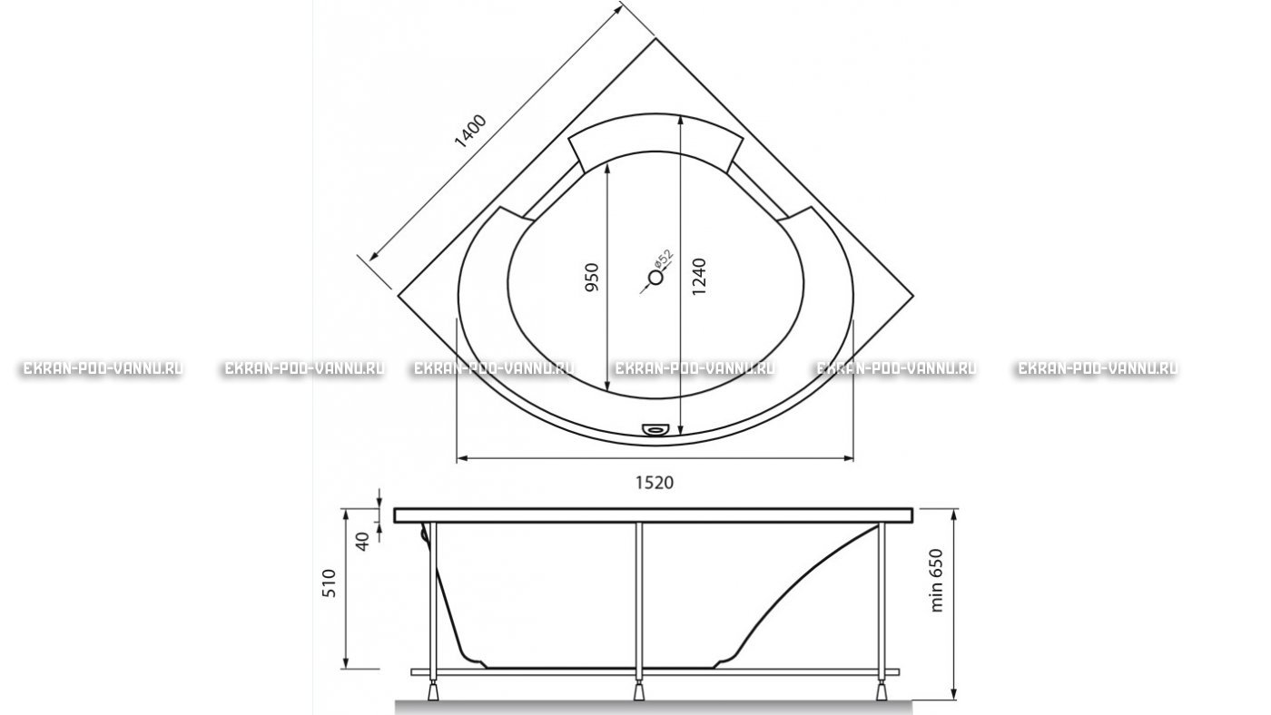 Акриловая ванна Vayer Boomerang 150x150 – купить по цене 59550 руб. в интернет-магазине в городе Ижевск картинка 16