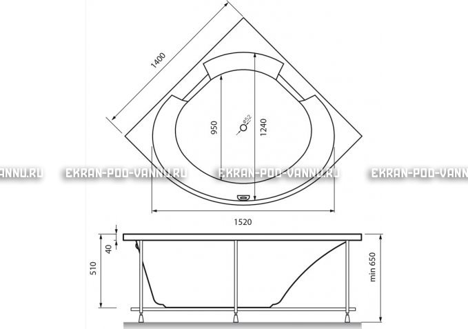 Акриловая ванна Vayer Boomerang 150x150 – купить по цене 59550 руб. в интернет-магазине в городе Ижевск картинка 5