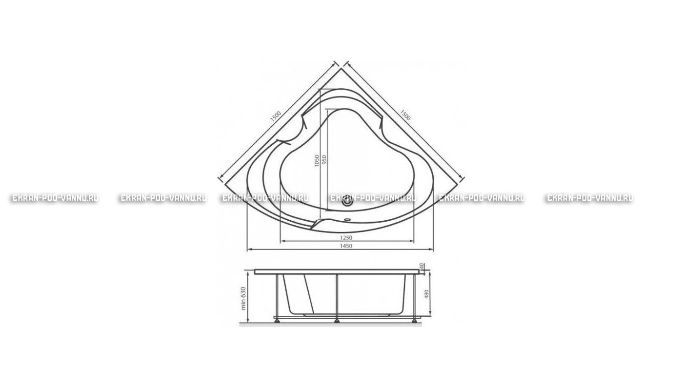 Акриловая ванна Vayer Kaliope 150x150 – купить по цене 42550 руб. в интернет-магазине в городе Ижевск картинка 16