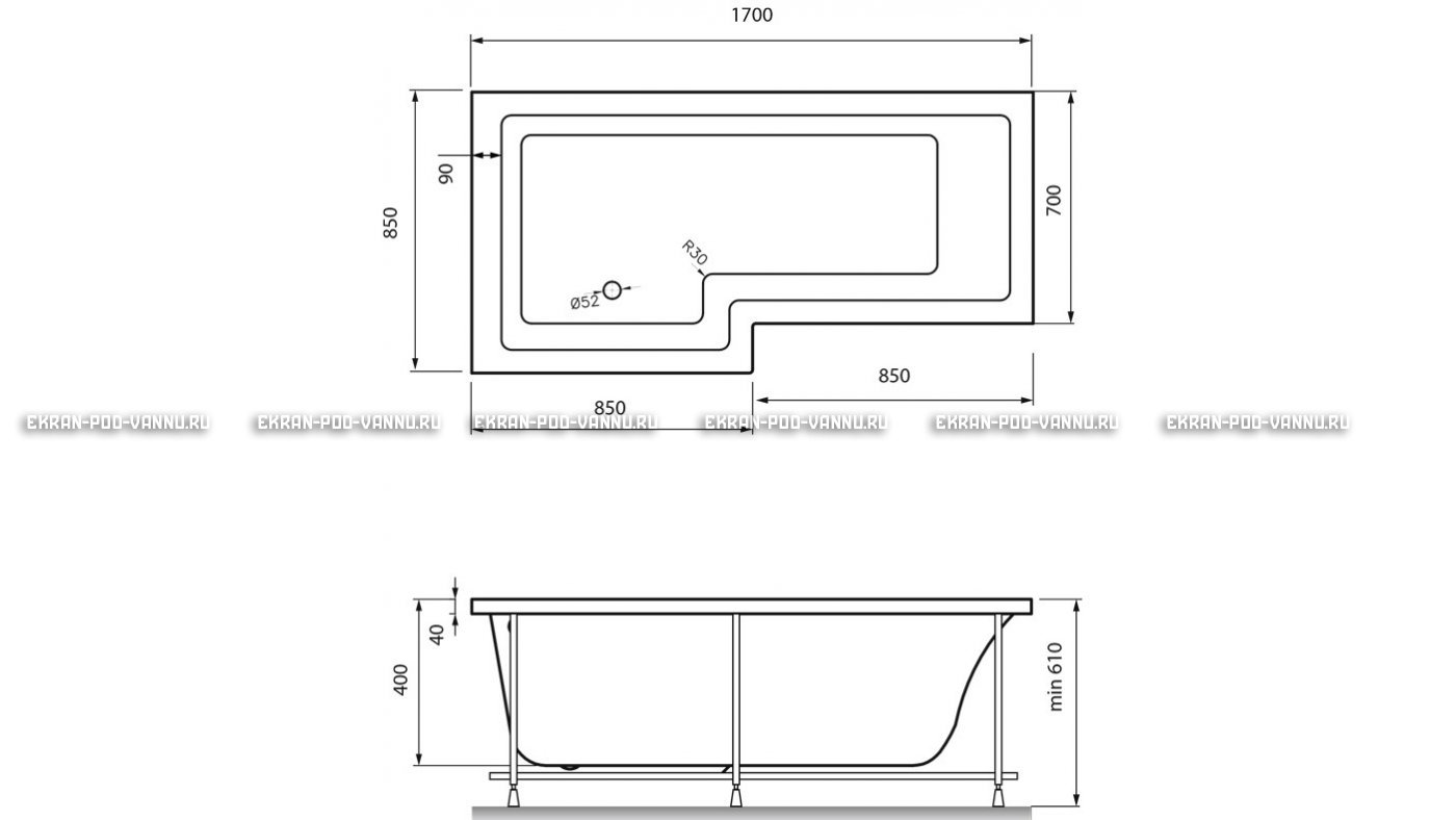 Акриловая ванна Vayer Options 170х70/85 – купить по цене 24110 руб. в интернет-магазине в городе Ижевск картинка 13