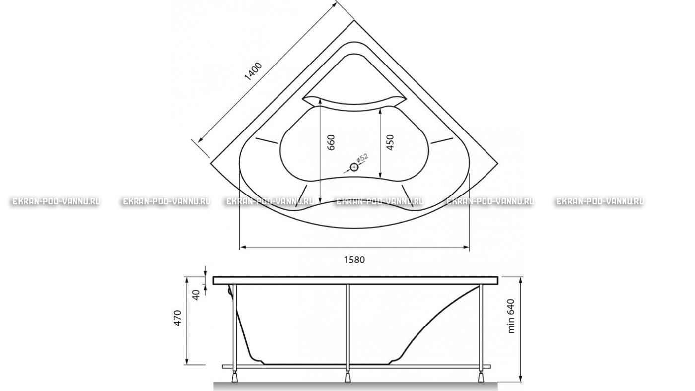 Акриловая ванна Vayer Persefona 140x140 – купить по цене 25230 руб. в интернет-магазине в городе Ижевск картинка 15