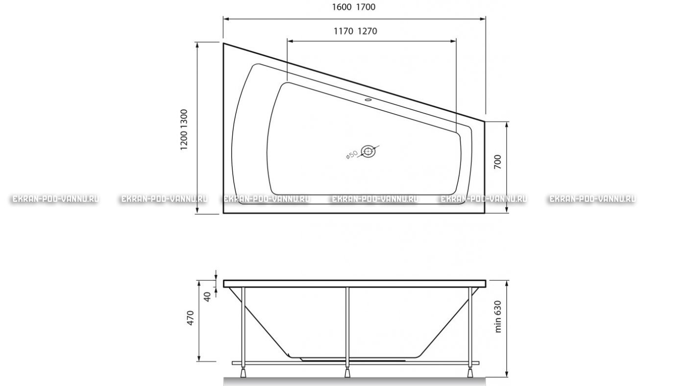 Акриловая ванна Vayer Trinitiy 170x130 – купить по цене 32590 руб. в интернет-магазине в городе Ижевск картинка 13